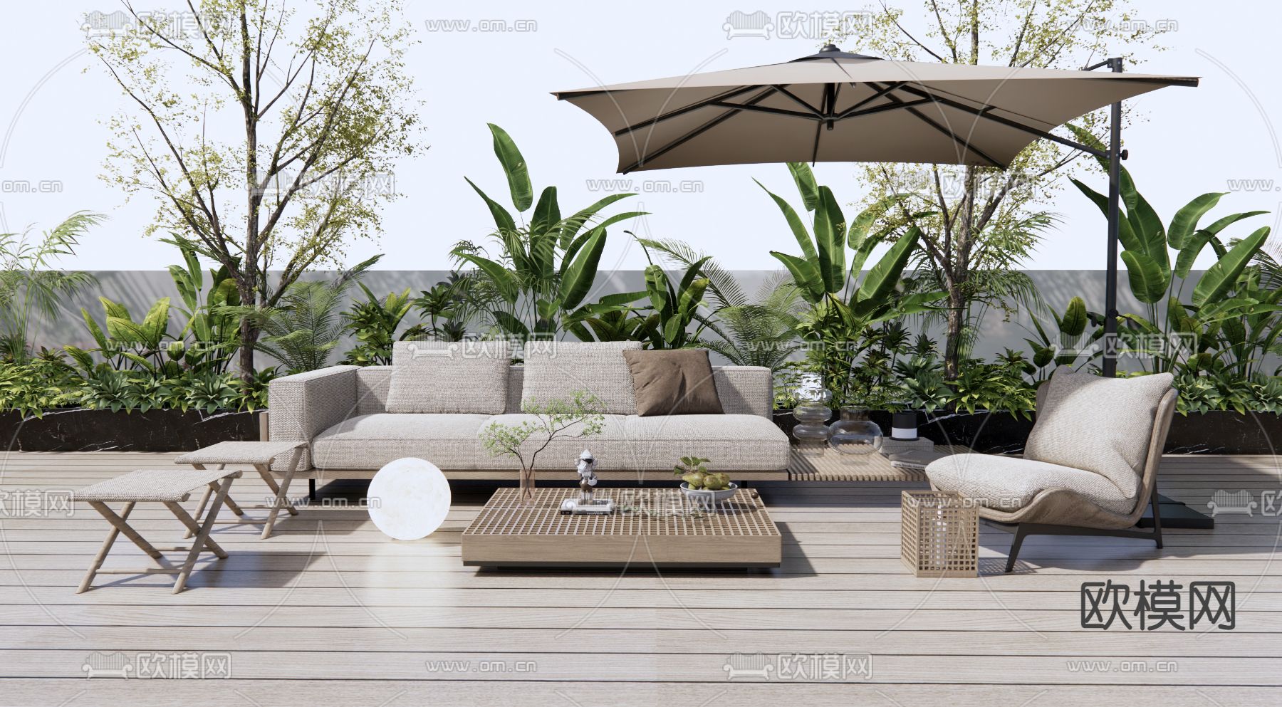 灰色条形户外沙发3d模型下载