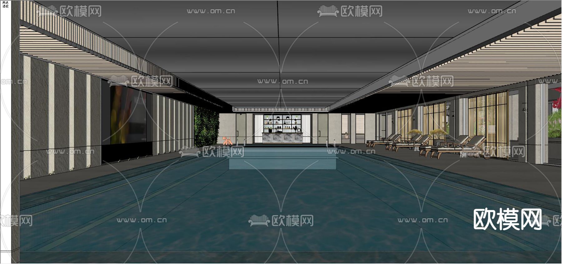 现代地下室泳池su模型