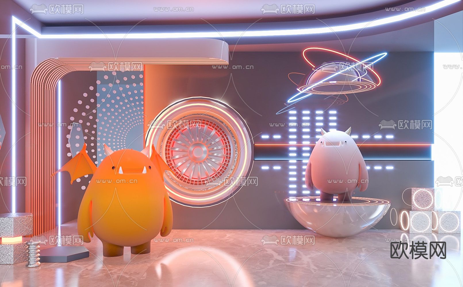 现代潮玩室内雕塑装置su模型下载（渲染图1）