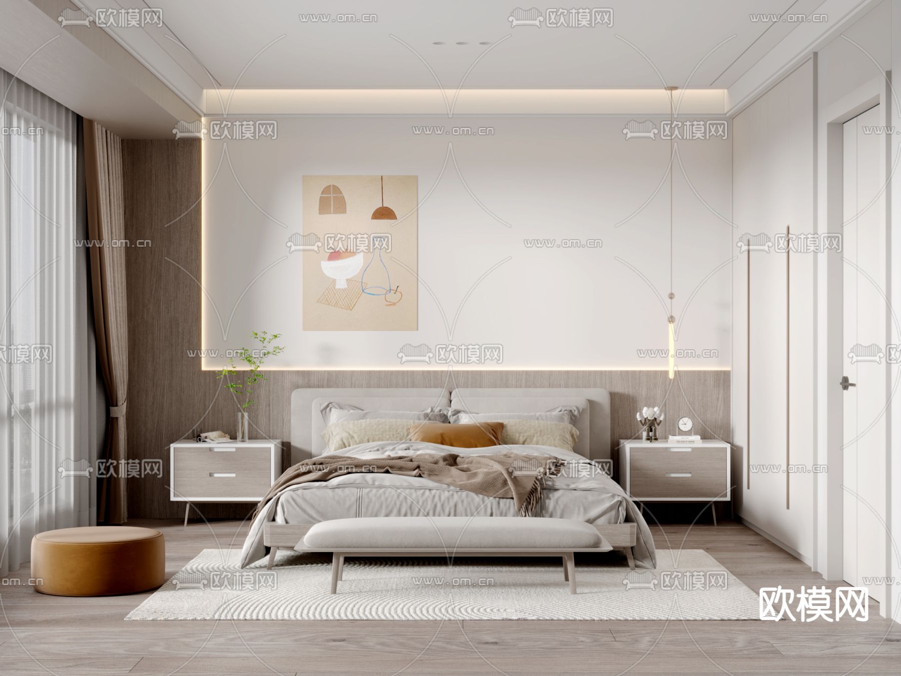 北欧卧室 主人房3d模型下载（渲染图1）