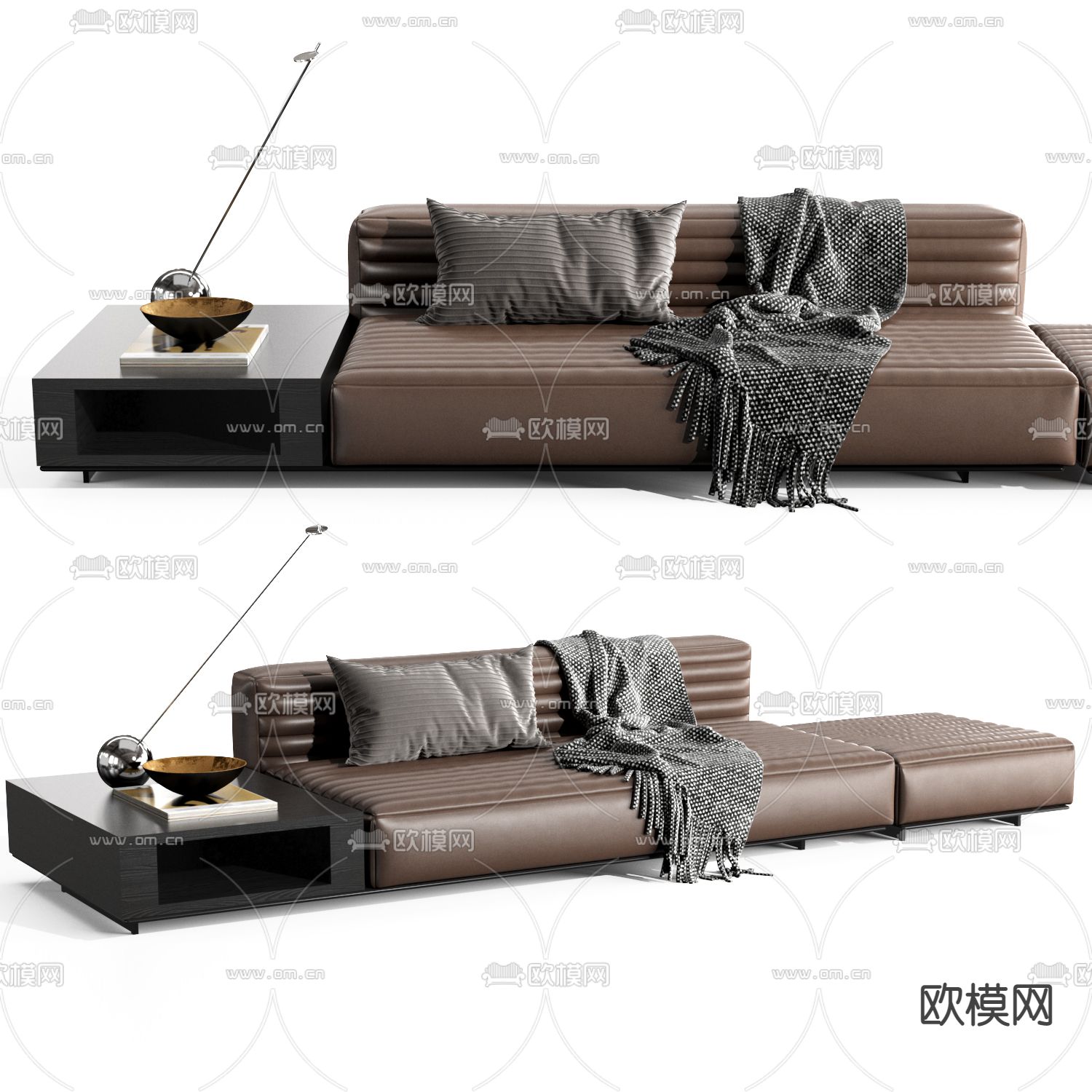 Minotti 棕色软体沙发3d模型下载（渲染图1）