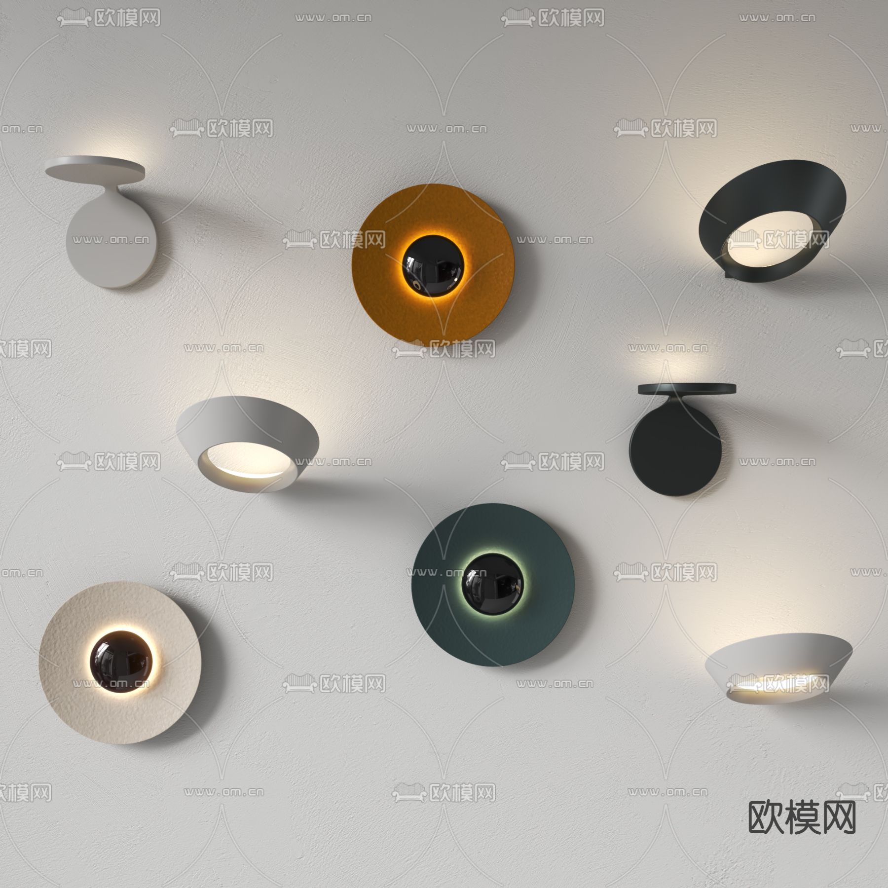 极简圆盘壁灯3d模型下载
