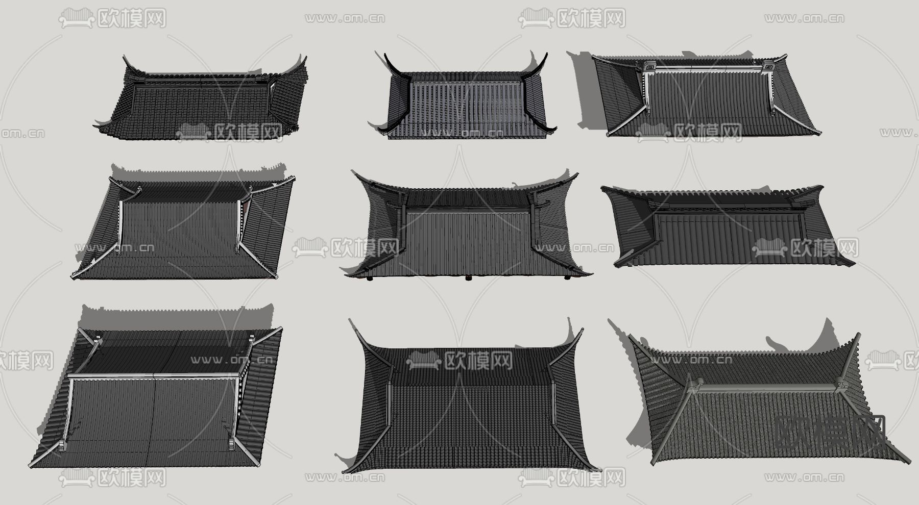 新中式屋檐 歇山顶 盝顶su模型下载_ID12170764_sketchup模型下载-欧模网