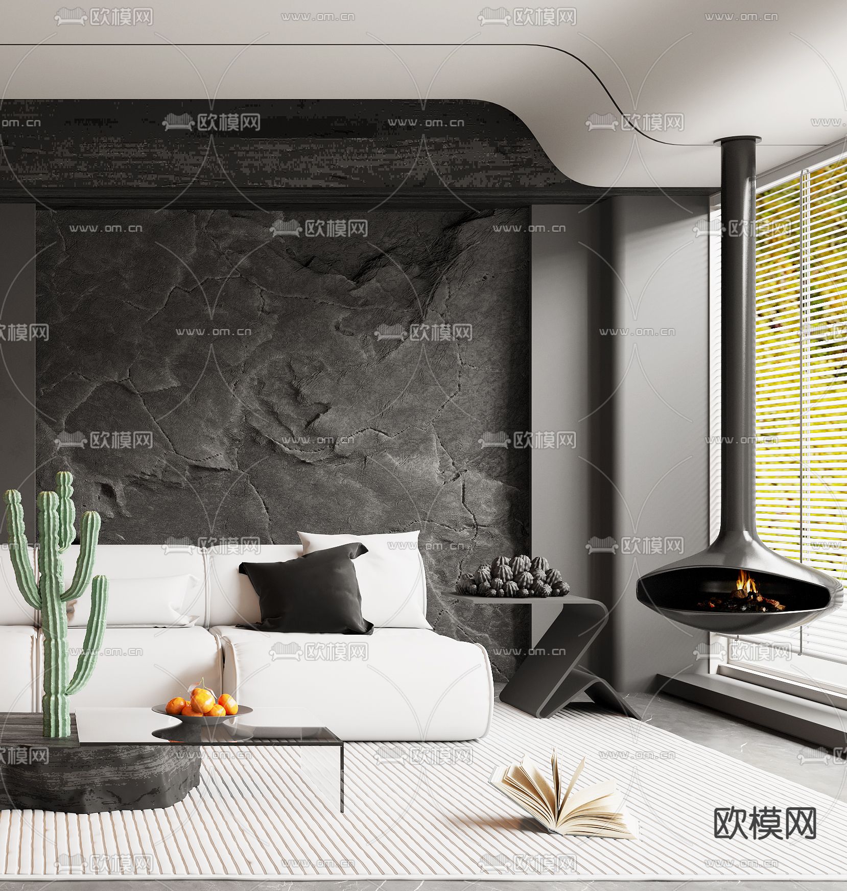 高级灰客厅3d模型下载（渲染图3）