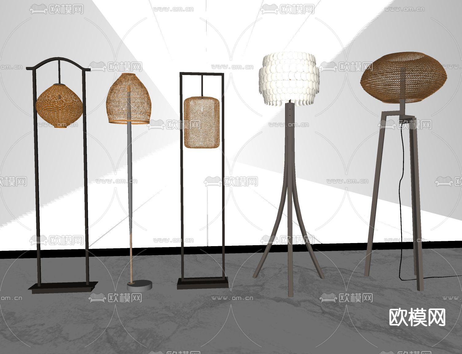 新中式藤编落地灯su模型下载（渲染图2）