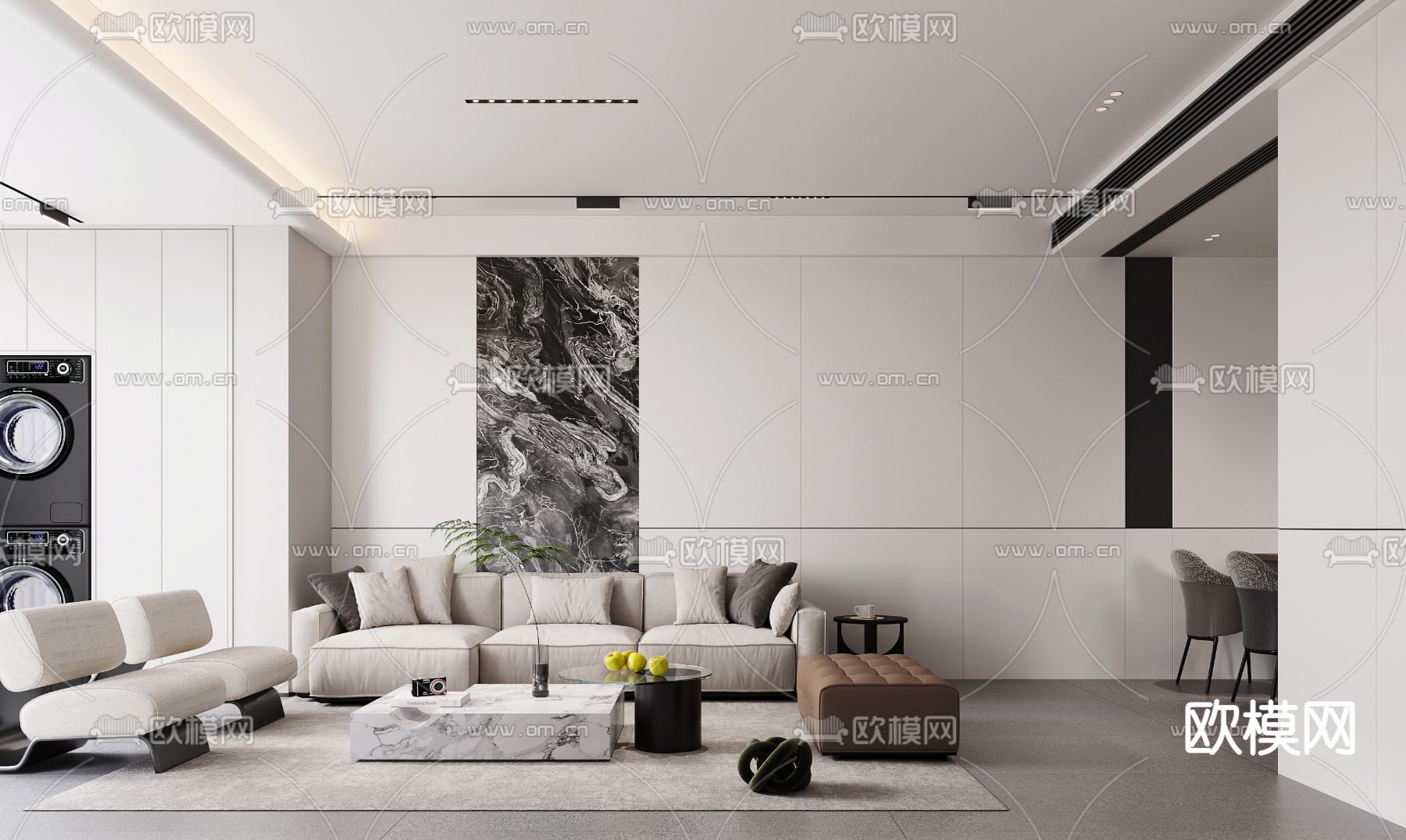 现代客厅餐厅su模型下载（渲染图6）