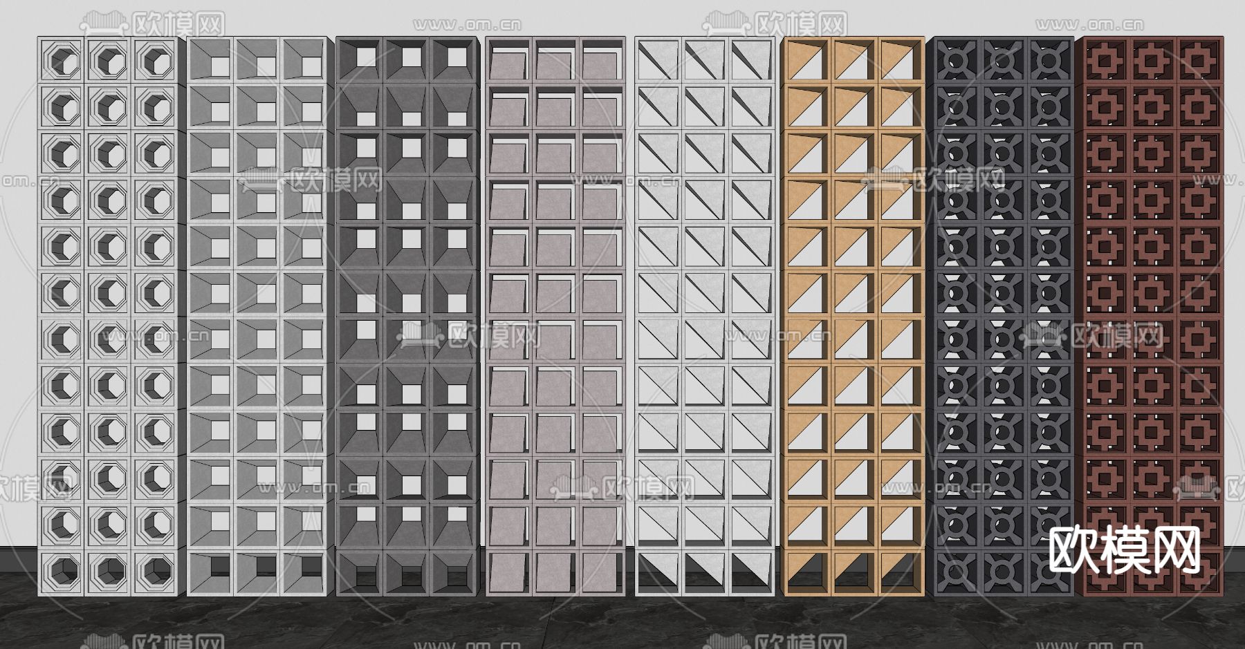 现代水泥构件 空心砖 水泥砖su模型下载（渲染图3）