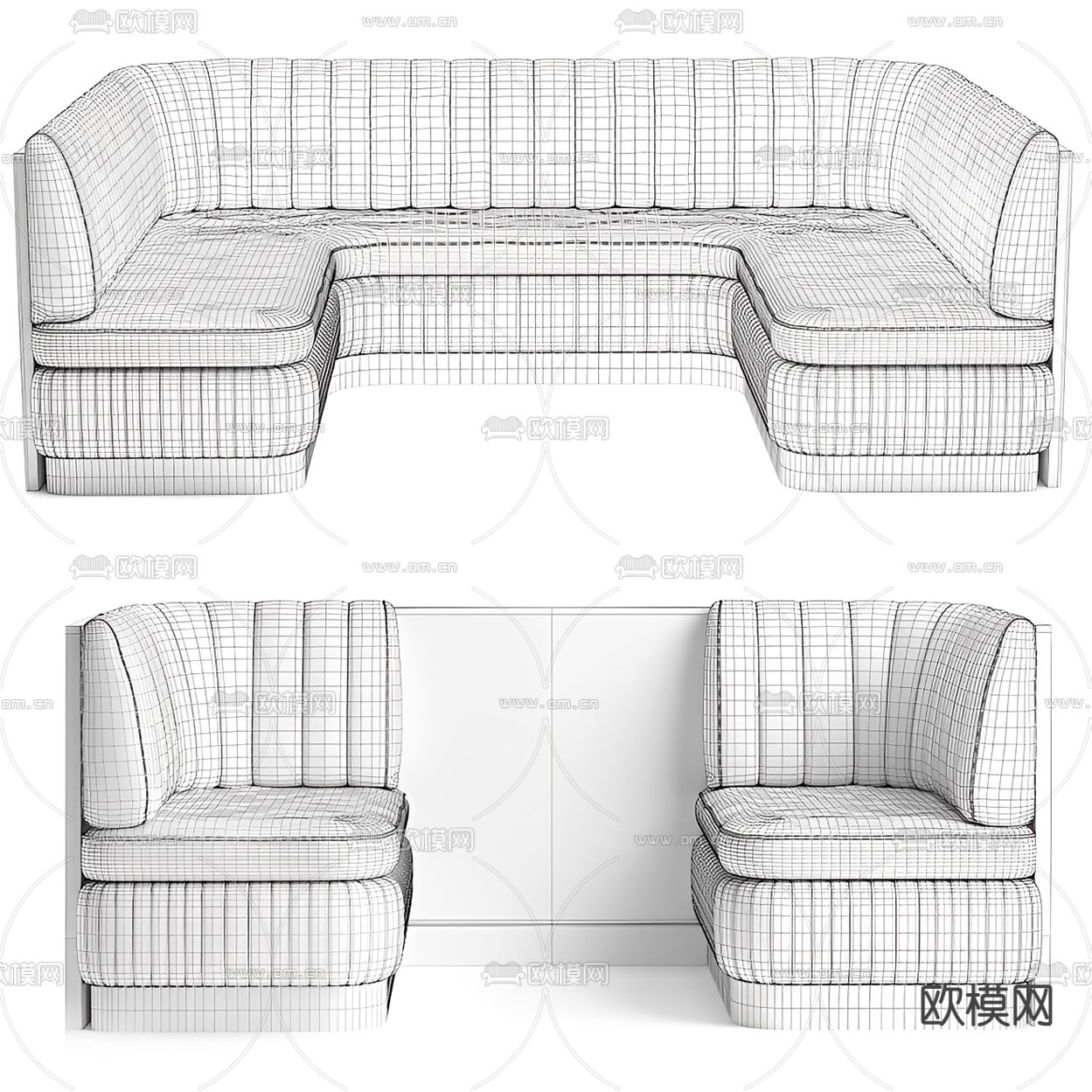 现代卡座沙发3d模型下载（渲染图2）