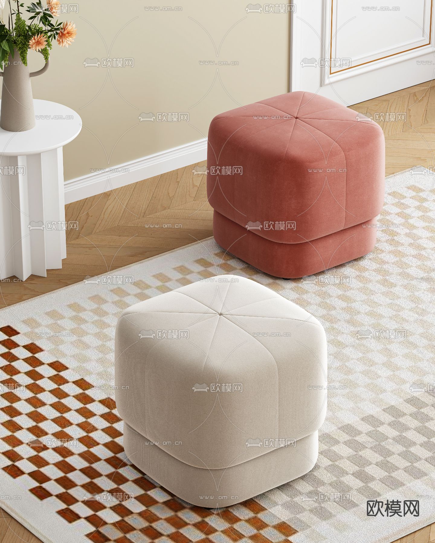 现代方块沙发凳 凳子3d模型下载