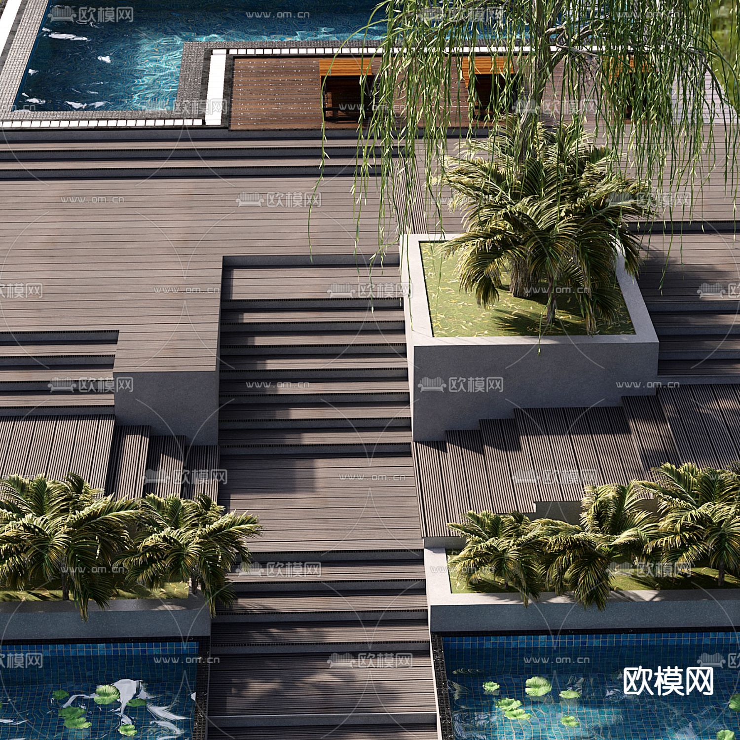现代庭院景观 露天泳池3d模型下载（渲染图3）