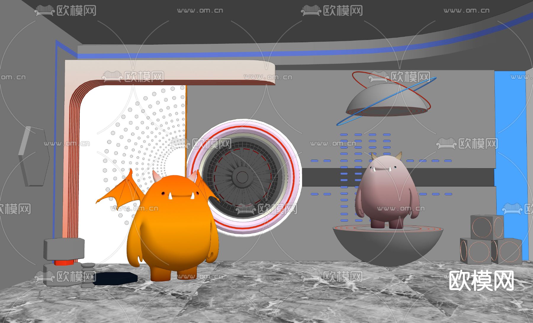 现代潮玩室内雕塑装置su模型下载（渲染图2）