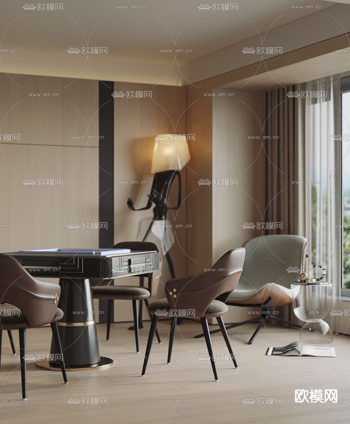 现代棋牌室 麻将室3d模型下载（渲染图2）