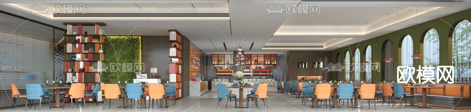现代自助餐厅3d模型下载（渲染图2）