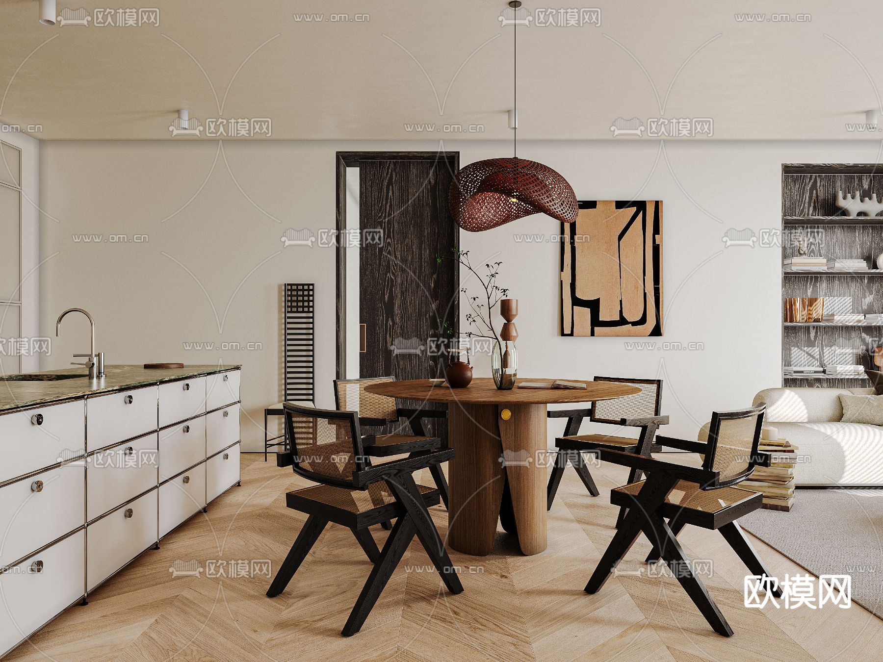 侘寂风客餐厅3d模型下载（渲染图6）