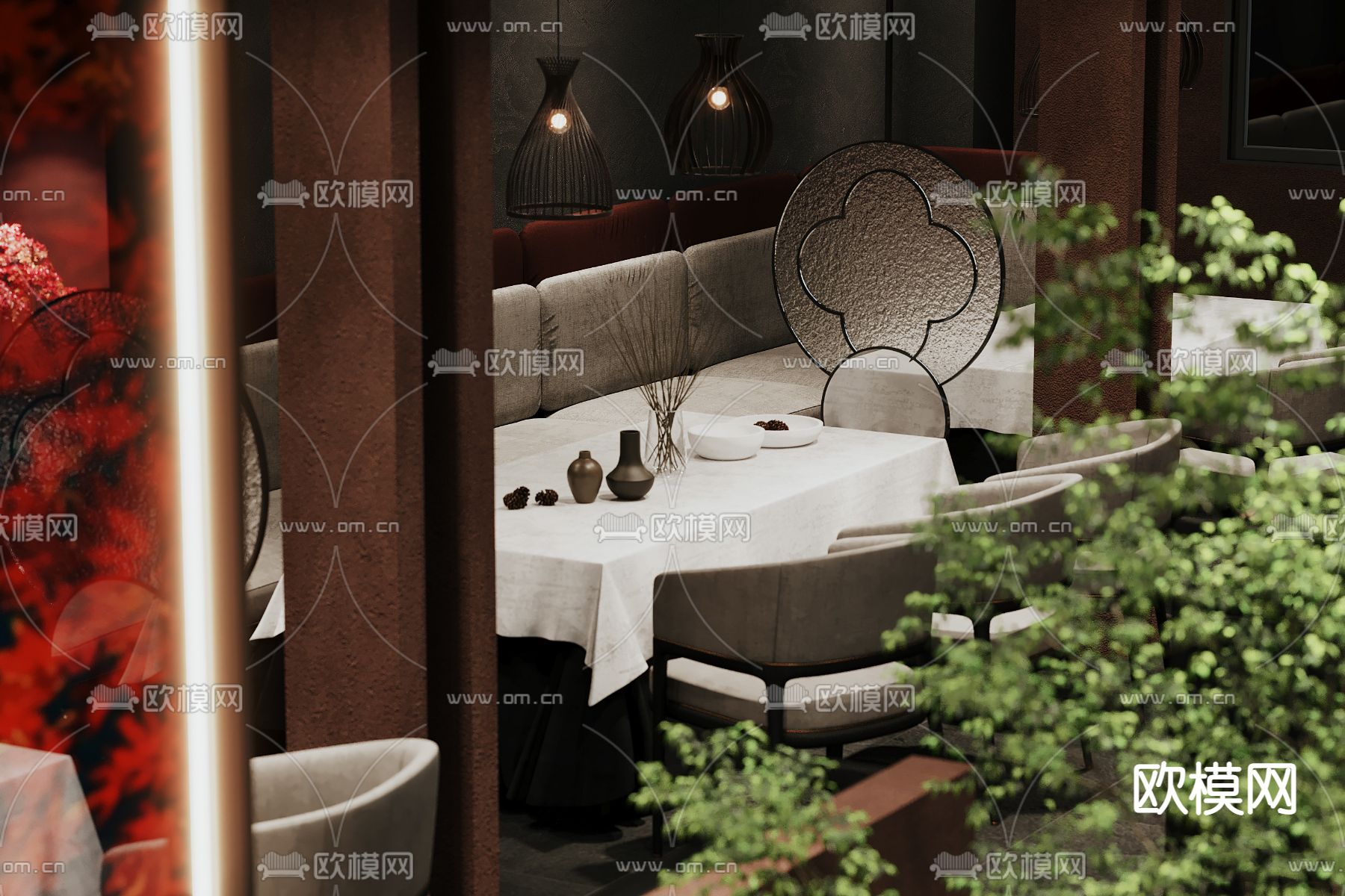 新中式中餐厅3d模型下载（渲染图4）