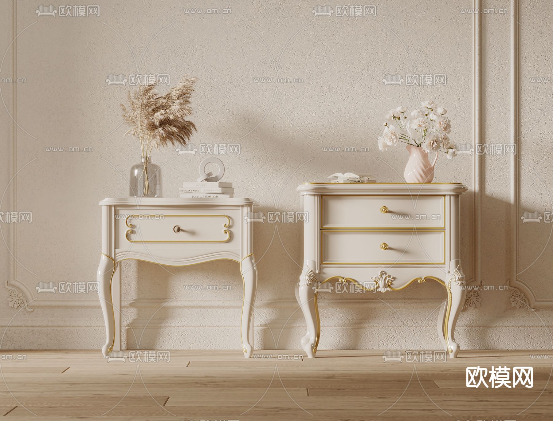 美式床头柜su模型下载（渲染图1）