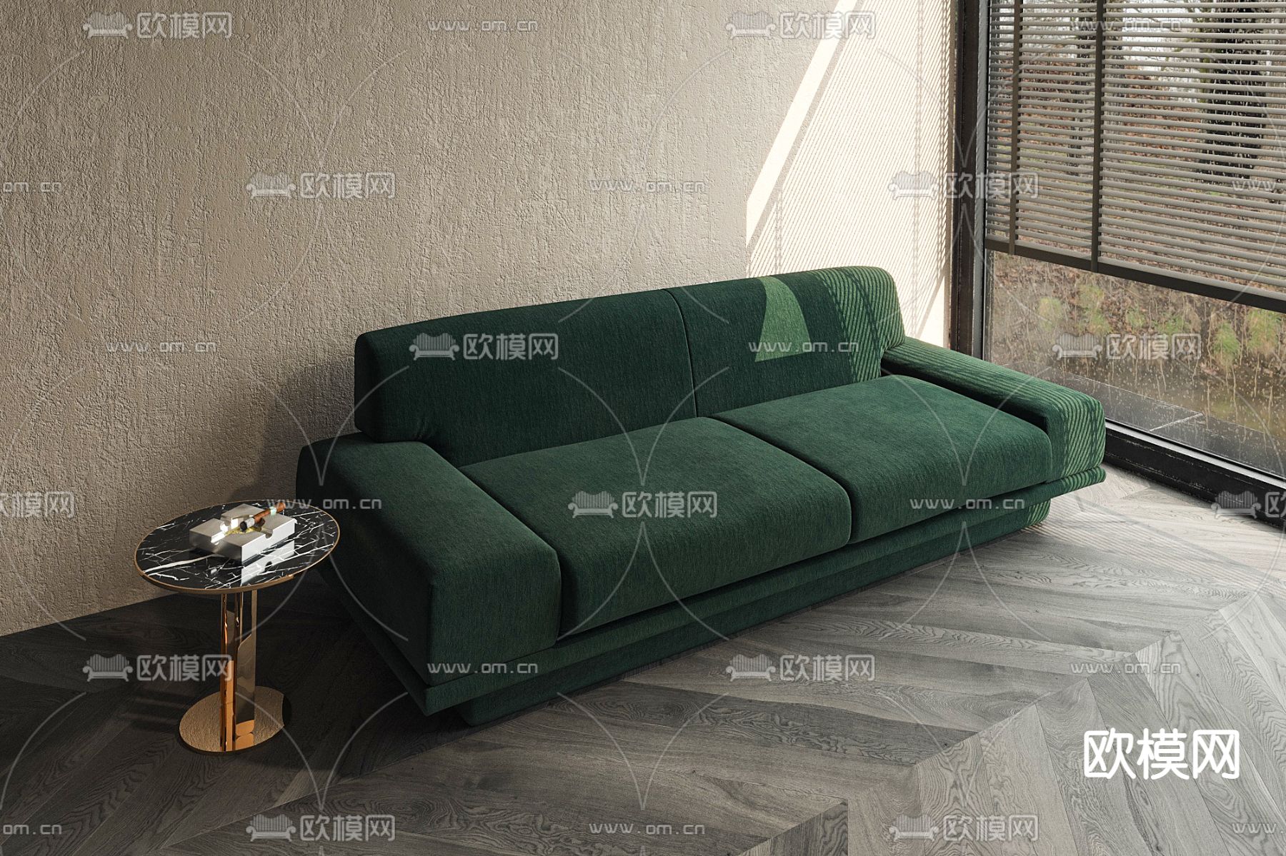 Minotti 绿色双人沙发免费3d模型下载