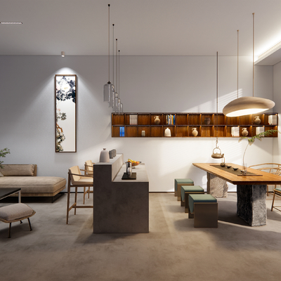  新中式公司接待室su模型 