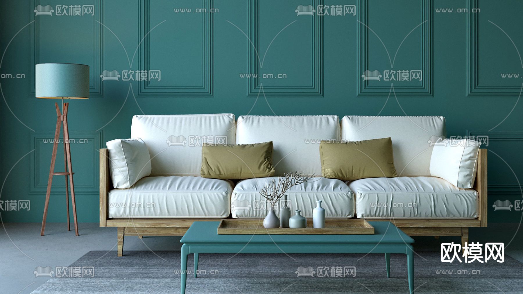 北欧简约实木布艺休闲沙发免费3d模型下载