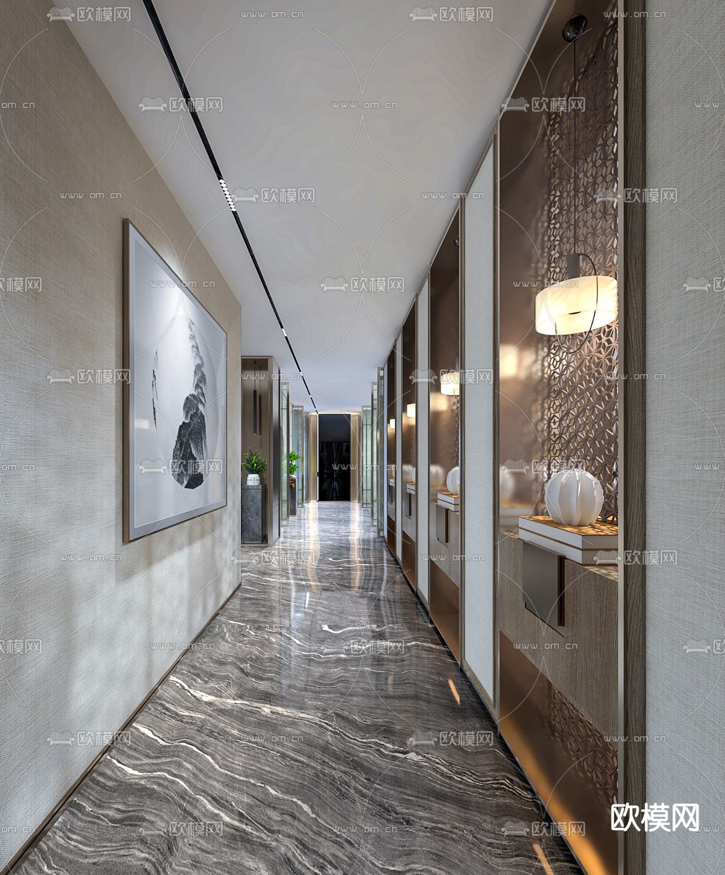 现代酒店过道3d模型下载
