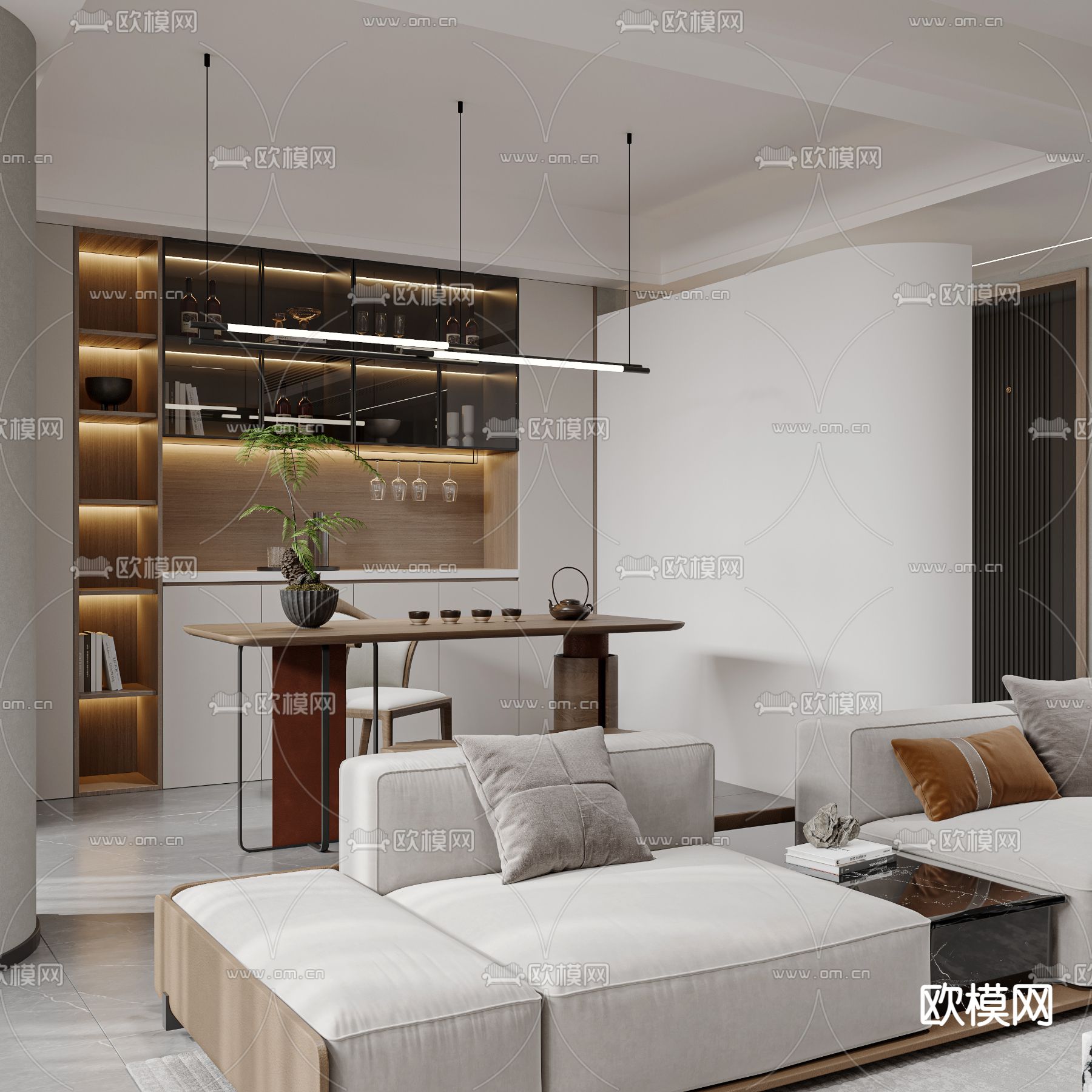现代客餐厅3d模型下载（渲染图5）