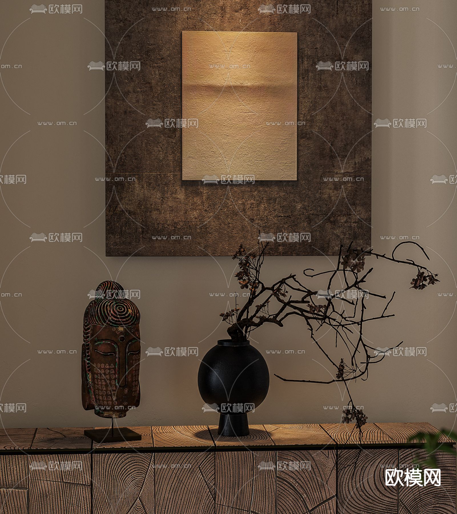 侘寂风客餐厅3d模型下载（渲染图3）