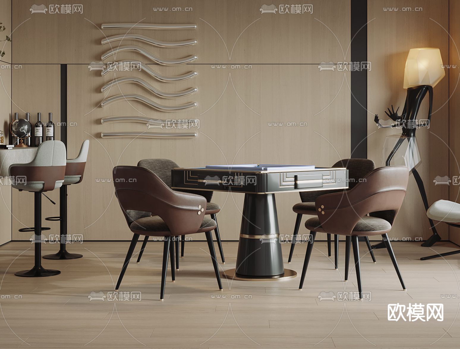 现代棋牌室 麻将室3d模型下载（渲染图3）