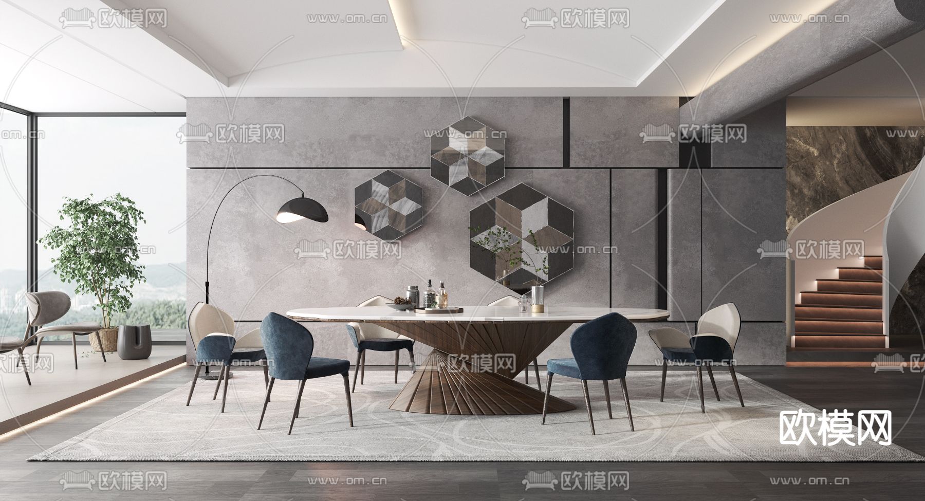 现代餐厅3d模型下载_ID12175849_3dmax免费模型-欧模网