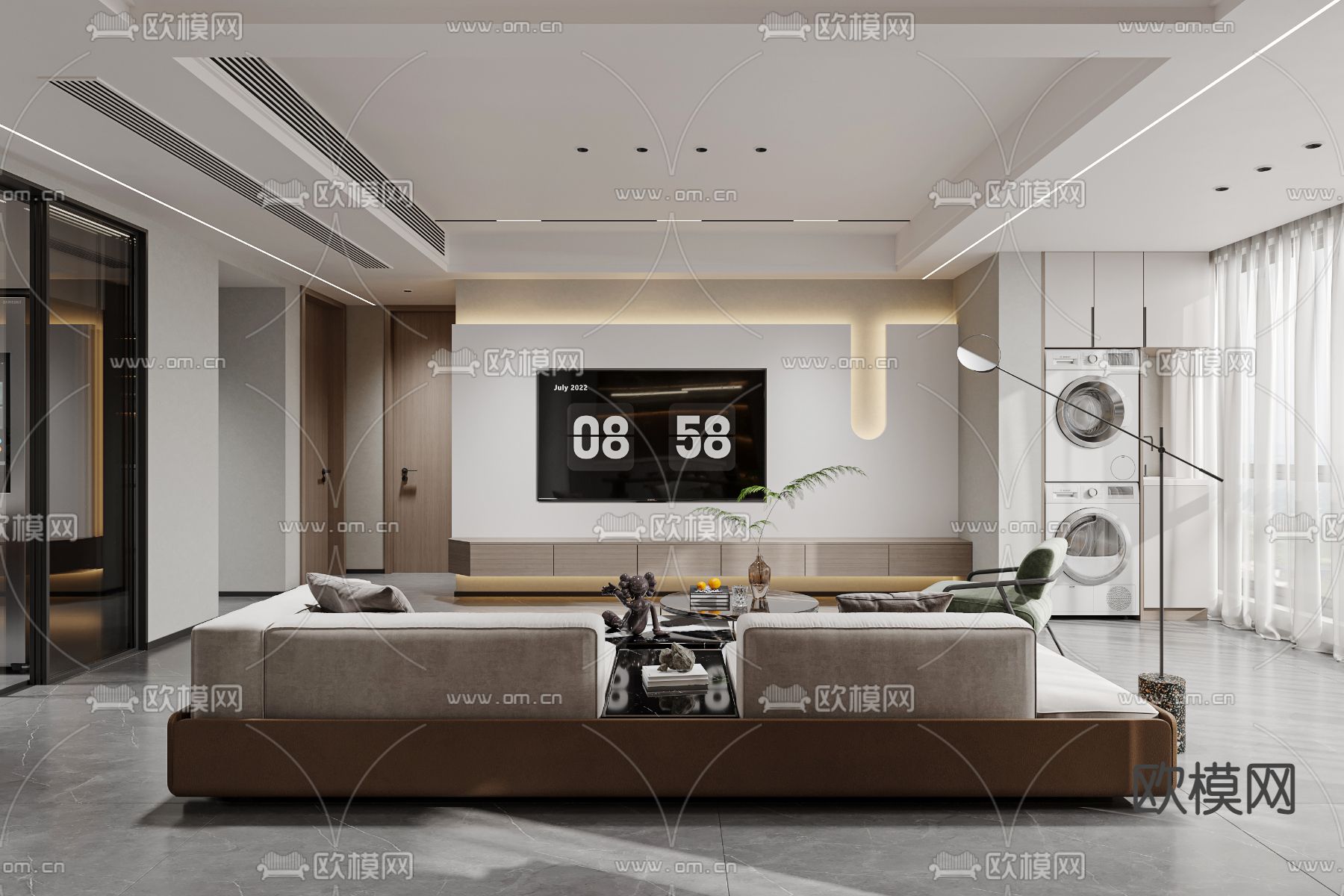 现代客餐厅3d模型下载（渲染图3）