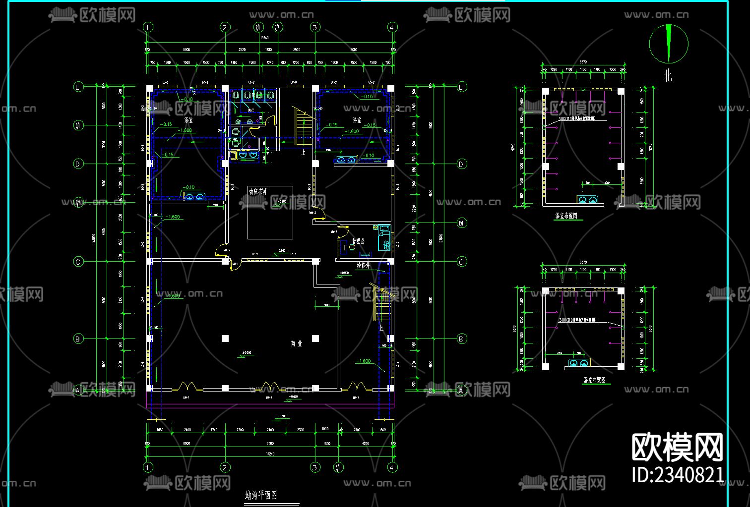 旅馆浴室综合楼CAD施工图下载（渲染图2）