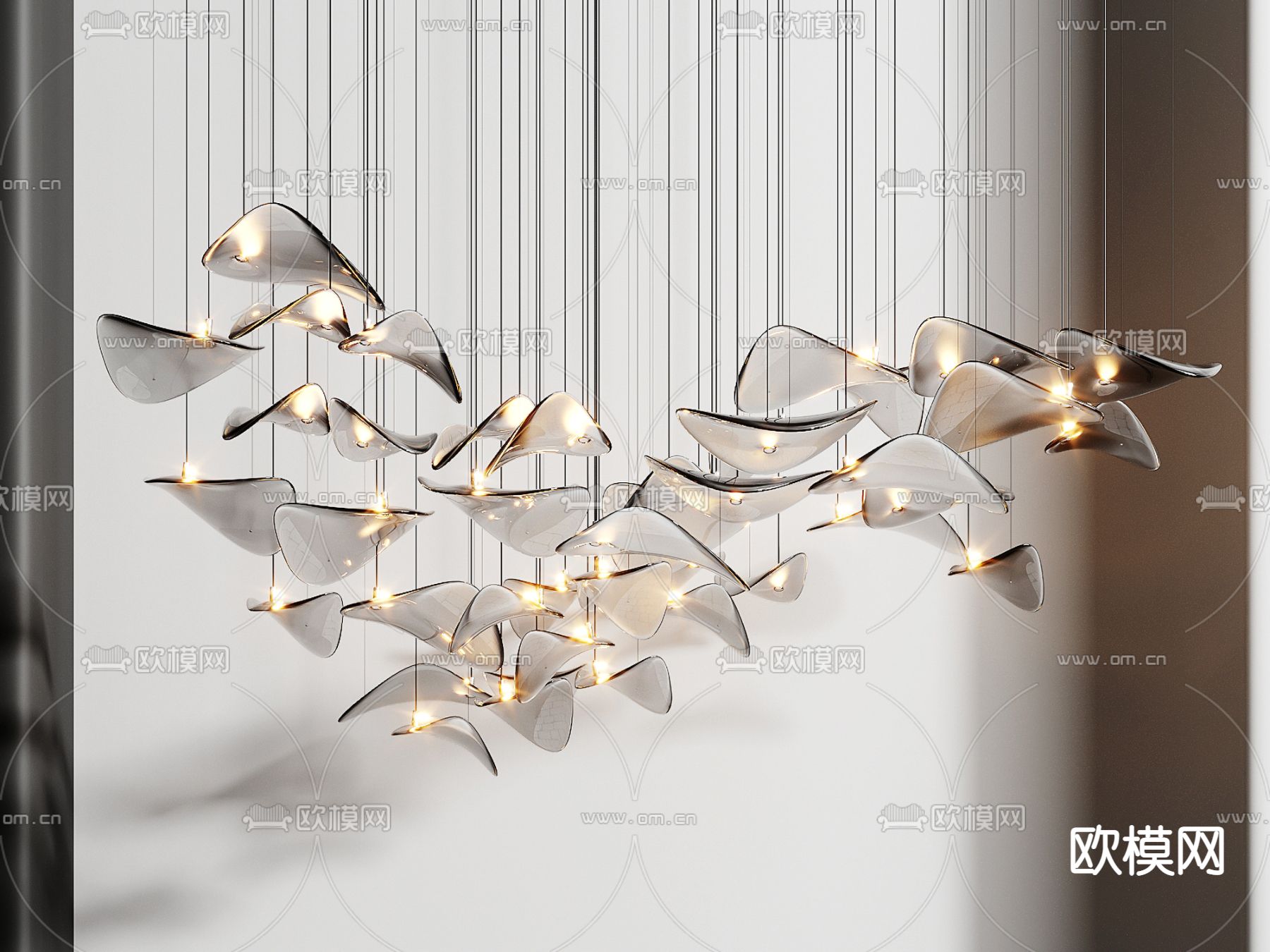 现代玻璃装饰吊灯su模型下载（渲染图3）