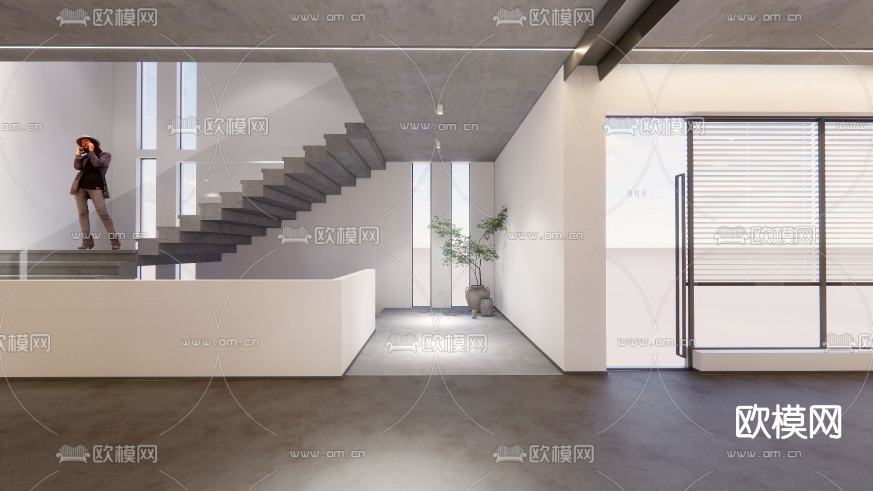 现代办公楼过道su模型下载（渲染图4）