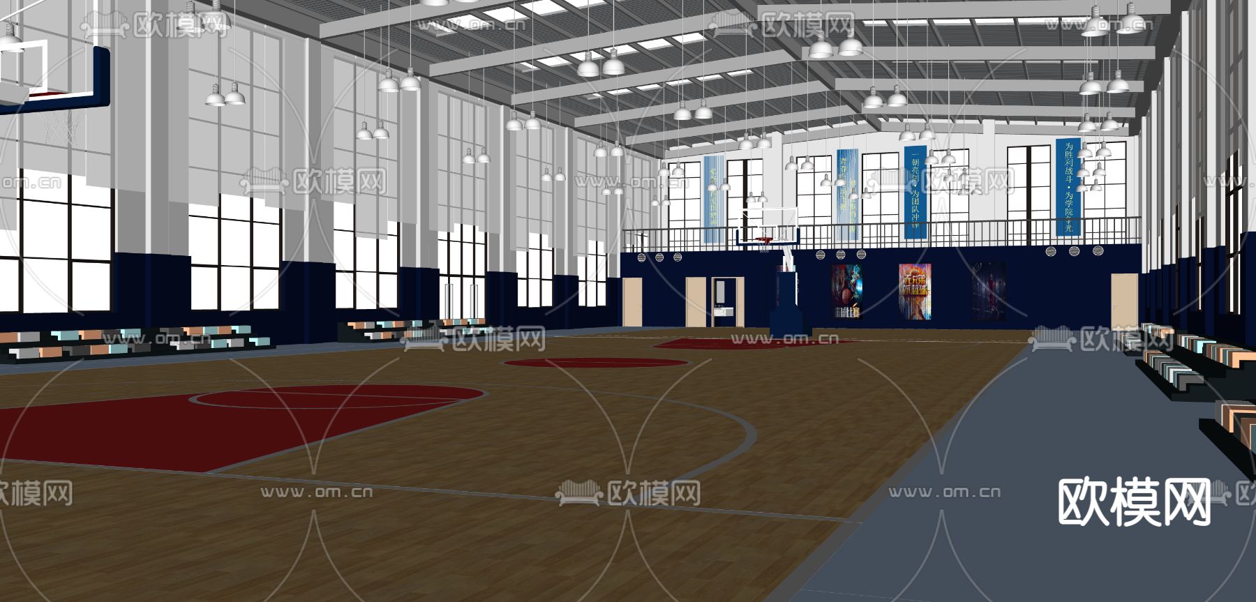 现代室内篮球场su模型下载（渲染图2）