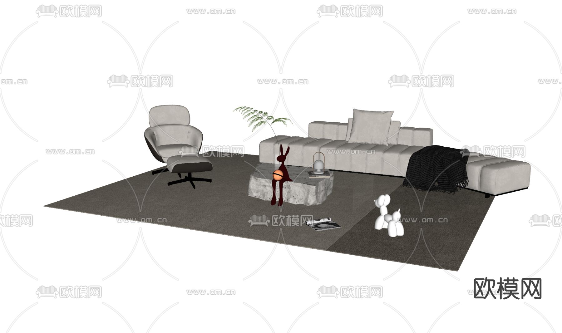 Minotti 现代组合沙发su模型下载（渲染图2）