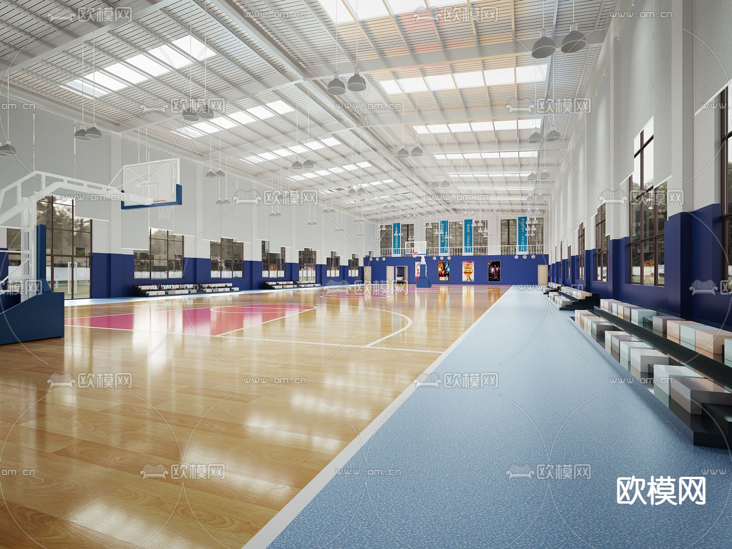 现代室内篮球场su模型下载（渲染图1）