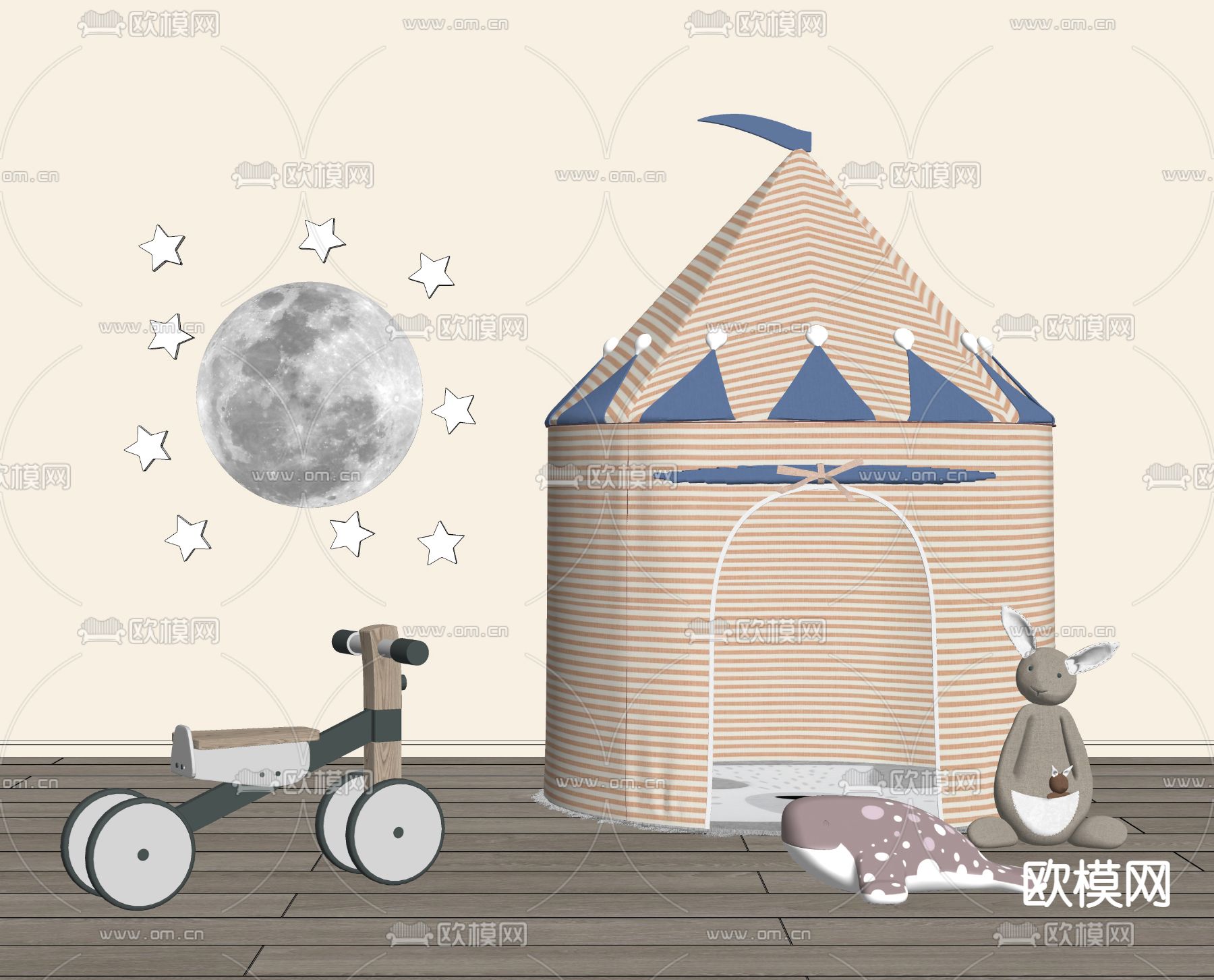 现代儿童帐篷玩具su模型下载（渲染图2）