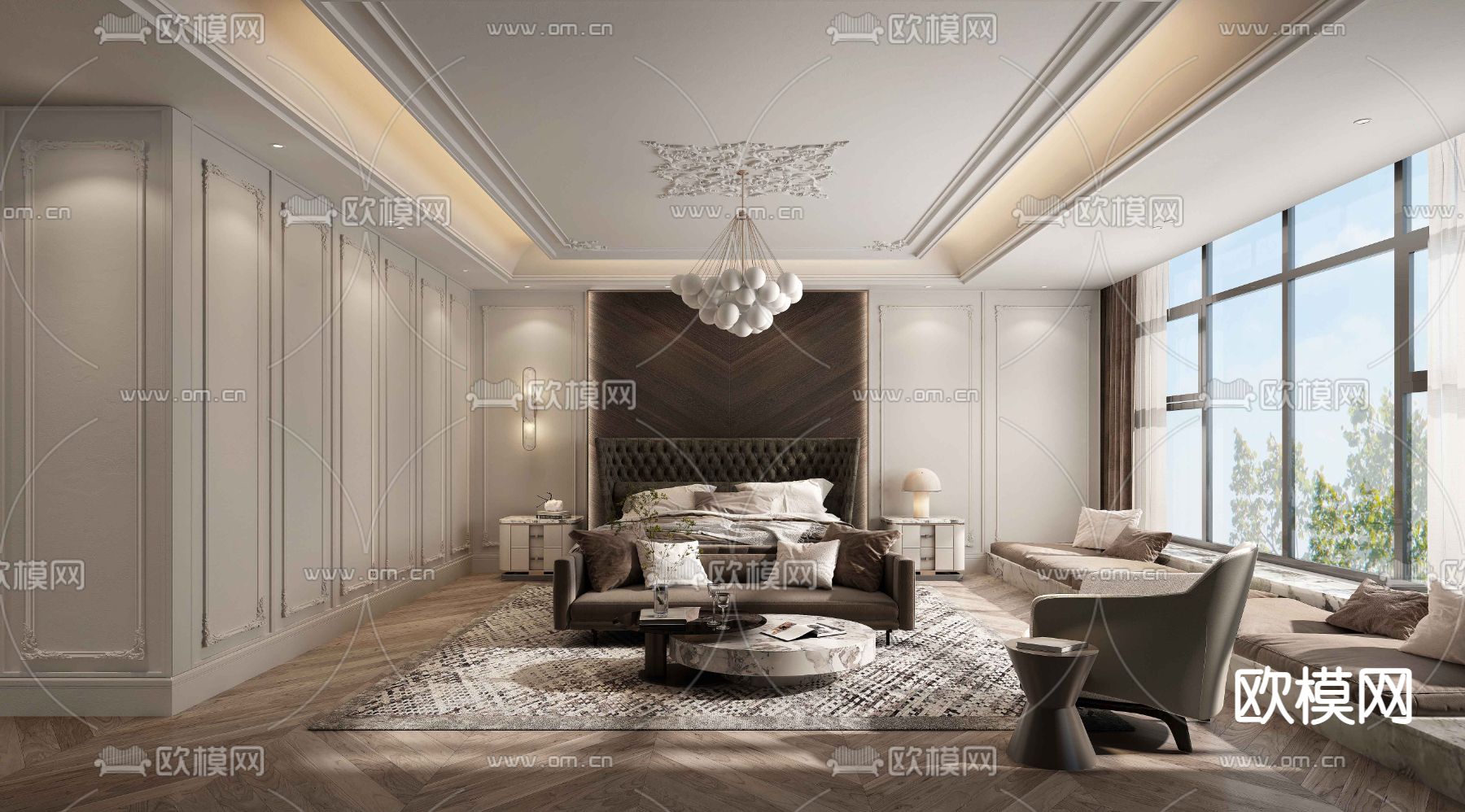 法式卧室 主人房免费3d模型下载