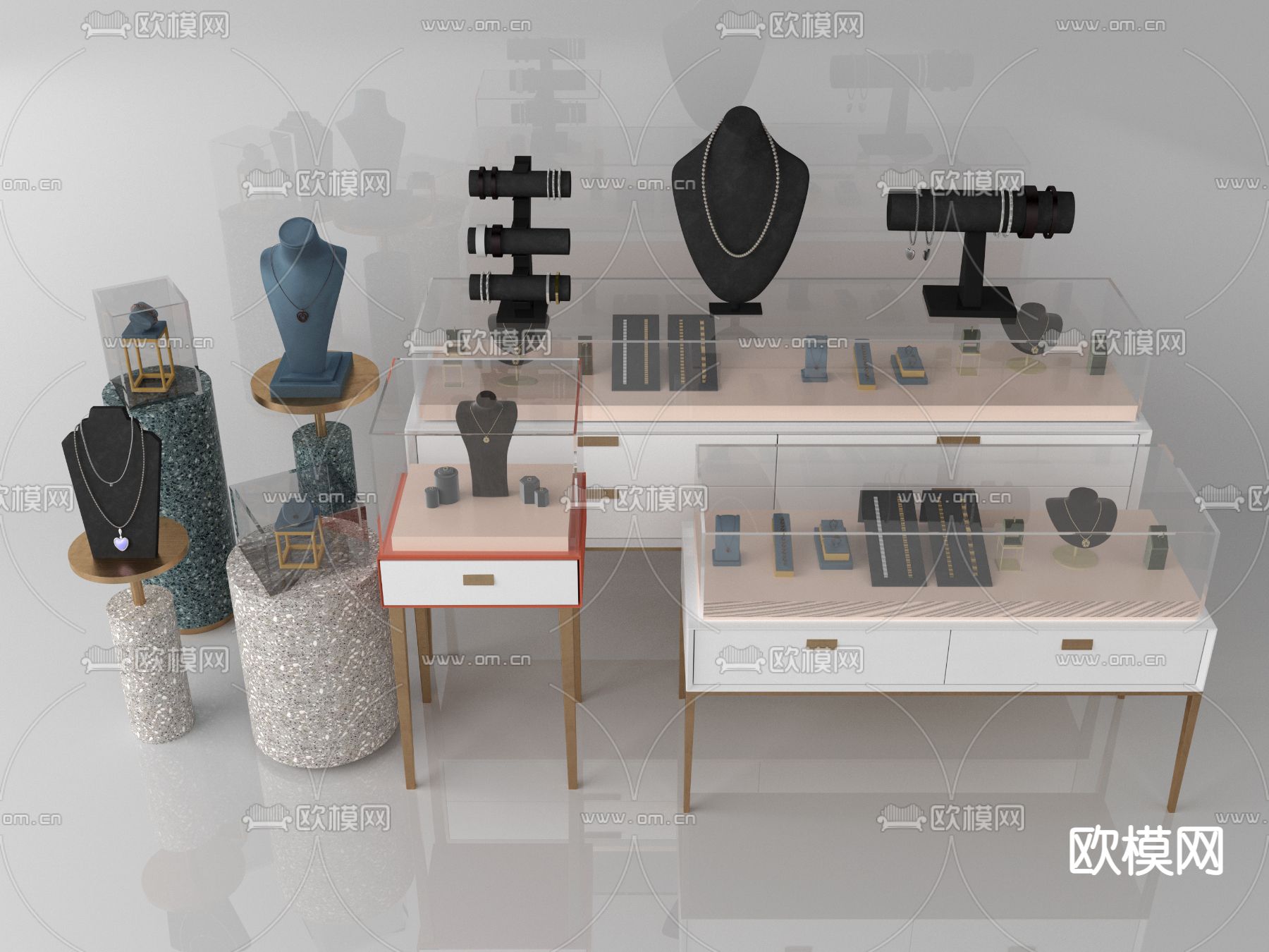 现代珠宝店玻璃展柜3d模型下载