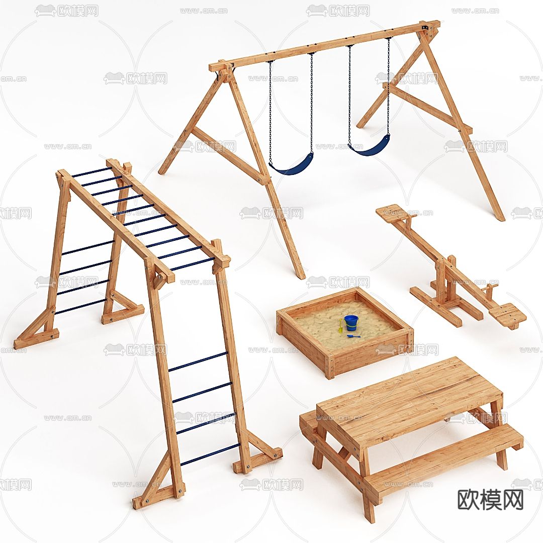 秋千 跷跷板 单杠 游乐设备3d模型下载