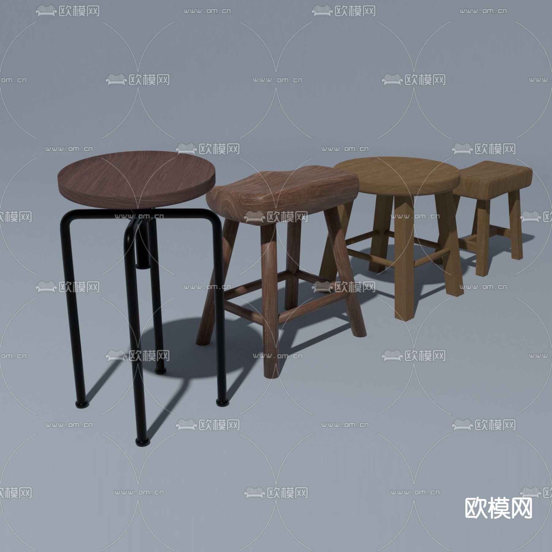 北欧简约实木圆凳免费3d模型下载