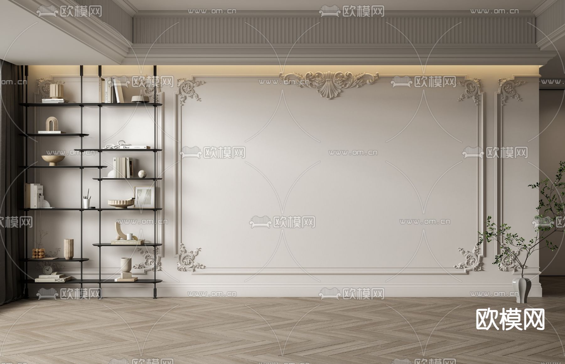 法式雕花背景墙su模型下载（渲染图3）