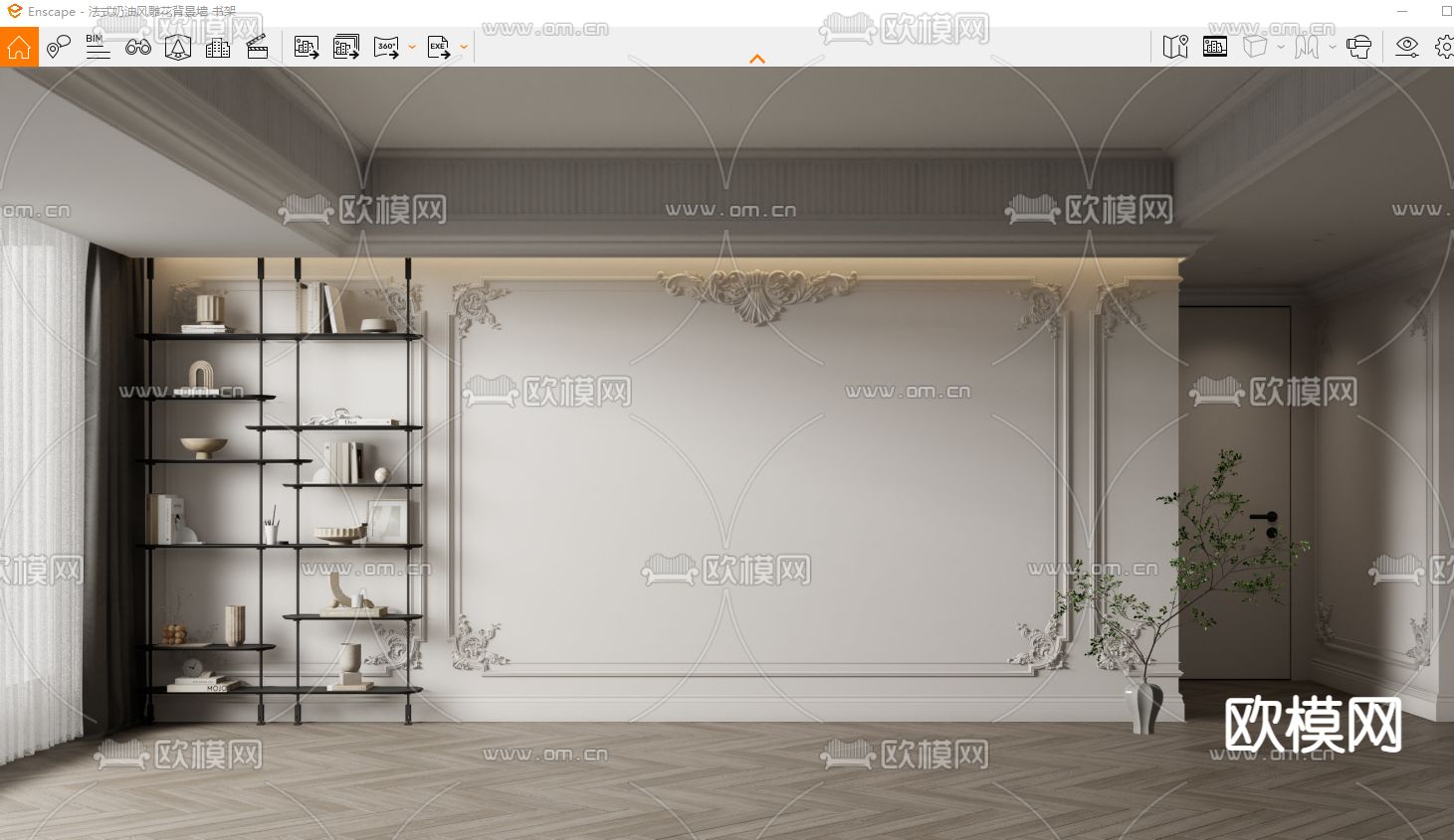 法式雕花背景墙su模型下载（渲染图1）