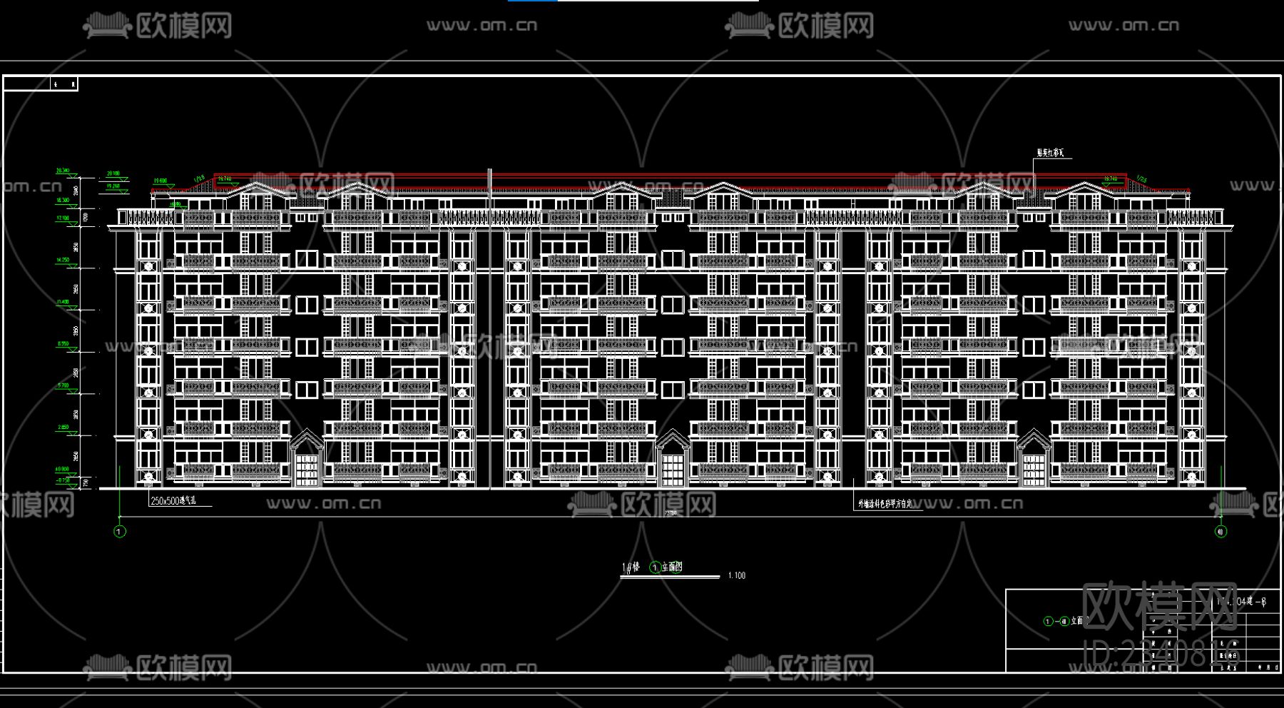 六层加跃层住宅楼建筑CAD施工图下载（渲染图4）