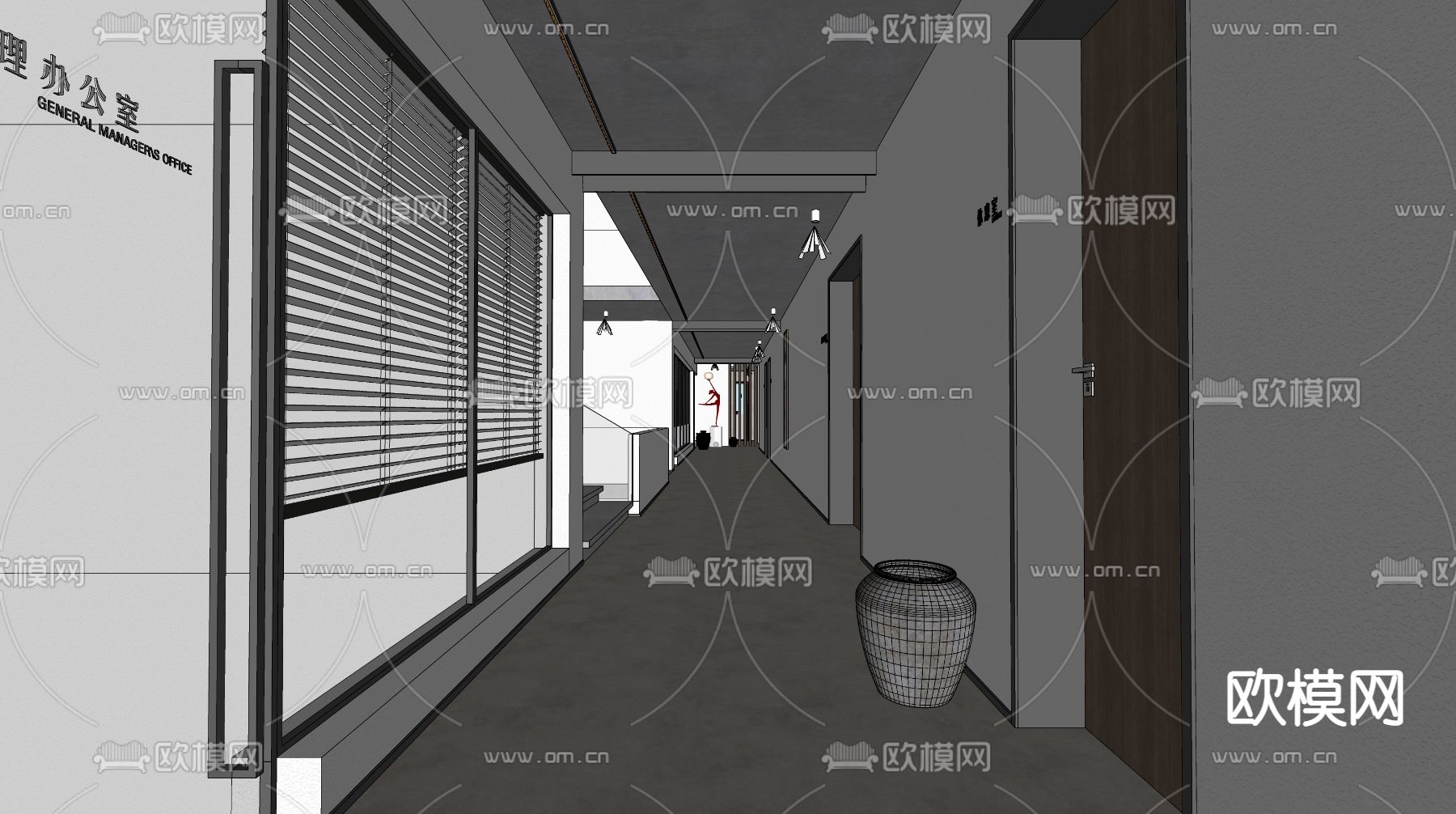 现代办公楼过道su模型下载（渲染图3）