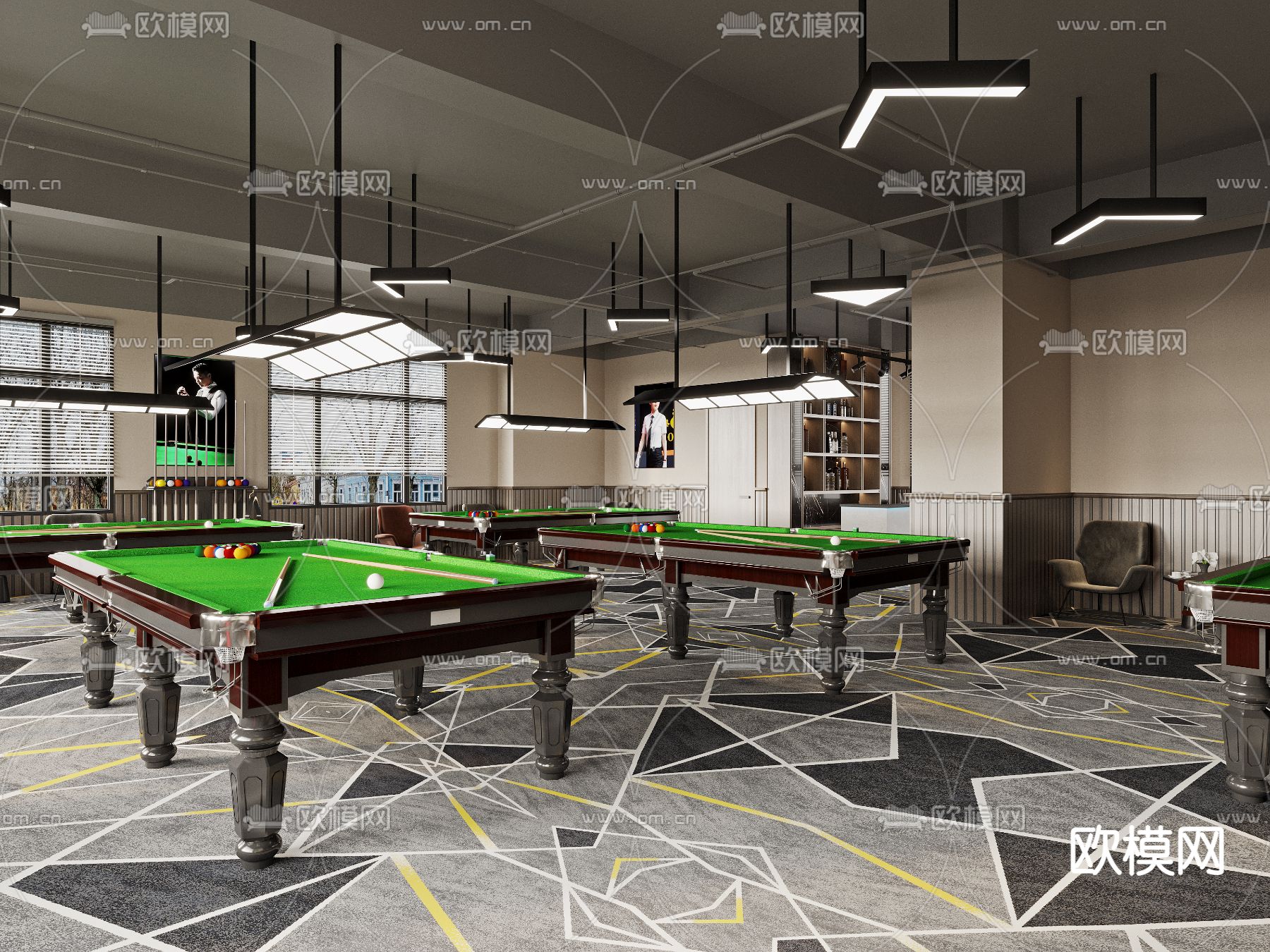 现代台球馆 桌球馆3d模型下载（渲染图2）