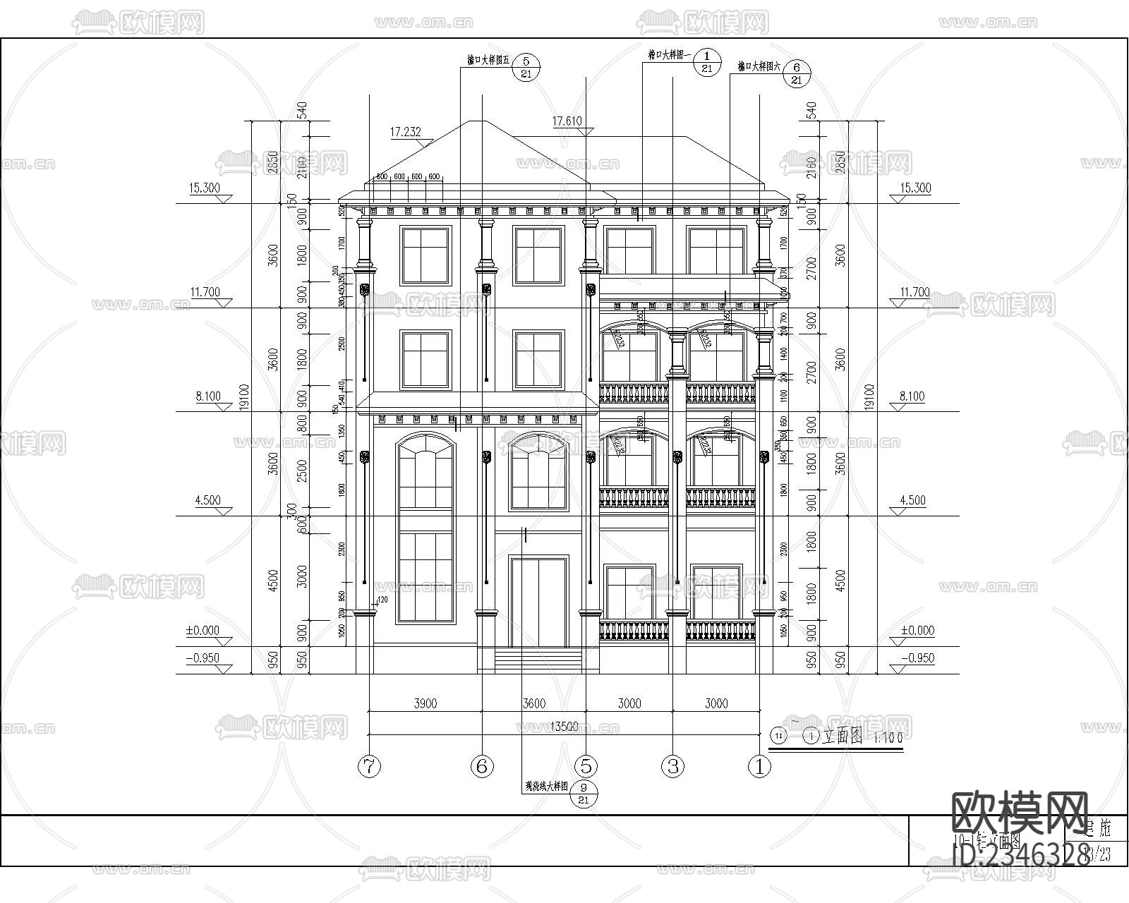 别墅cad施工图下载（渲染图3）