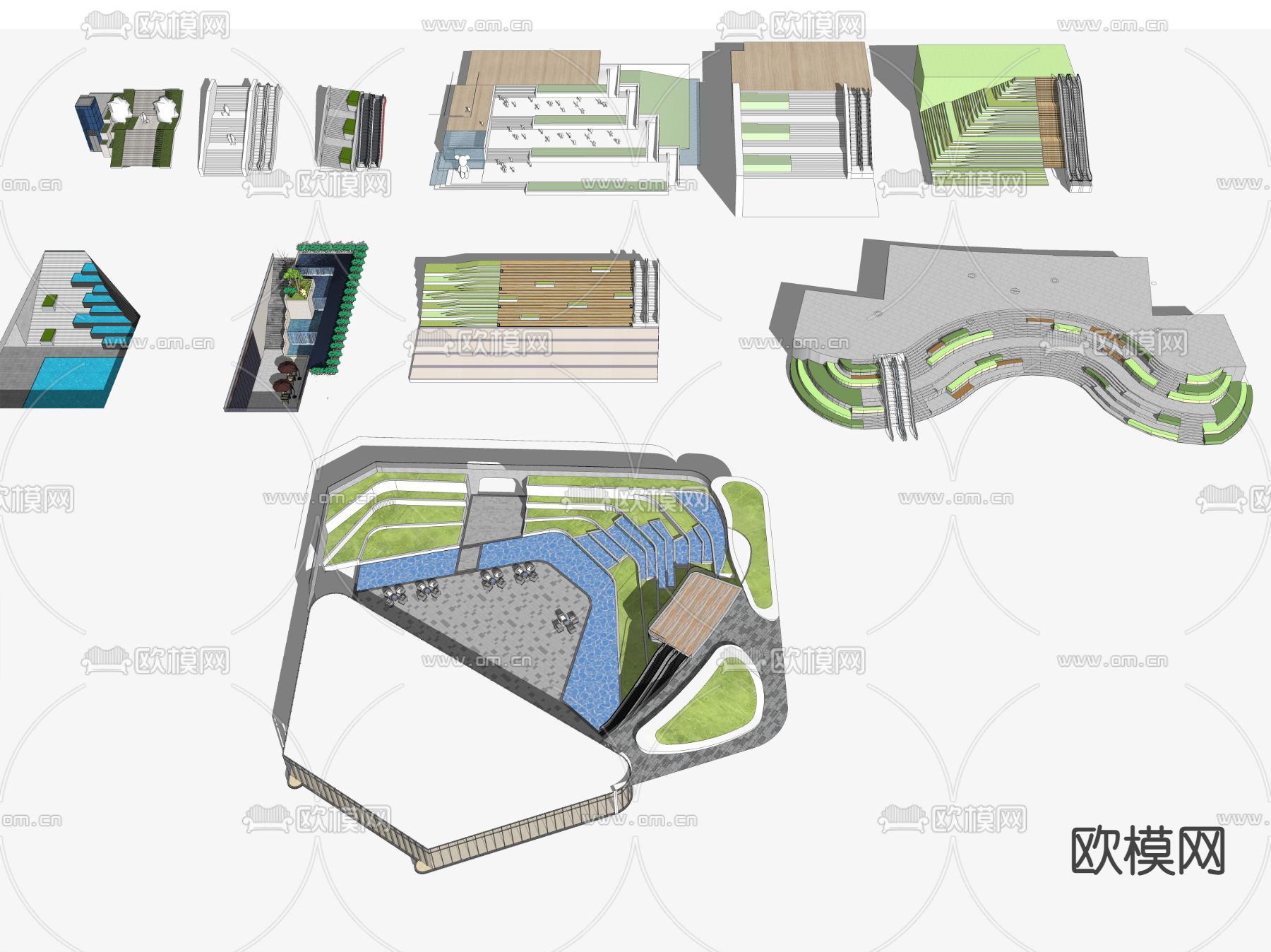 现代室外台阶异形台阶su模型