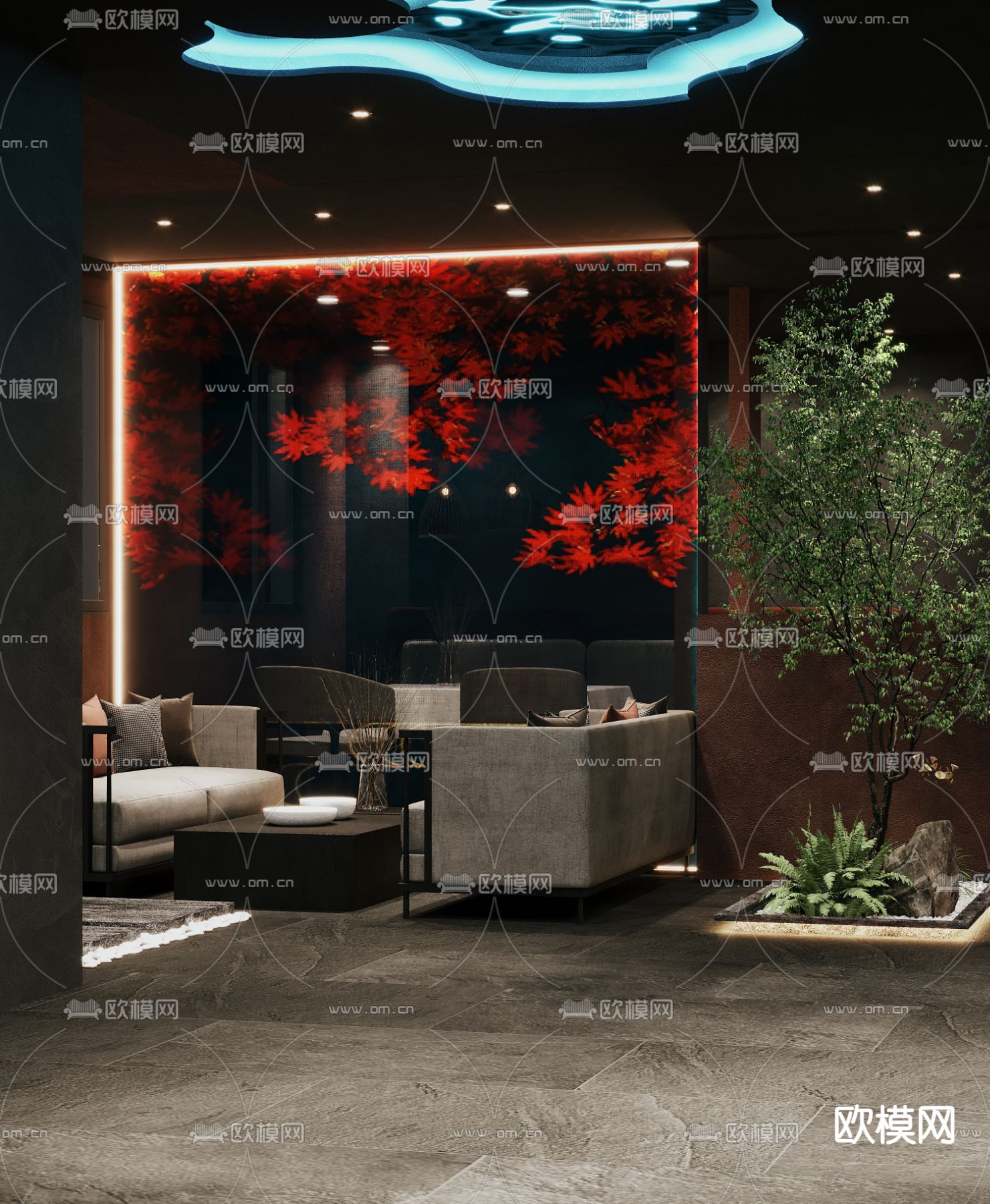 新中式中餐厅3d模型下载（渲染图3）