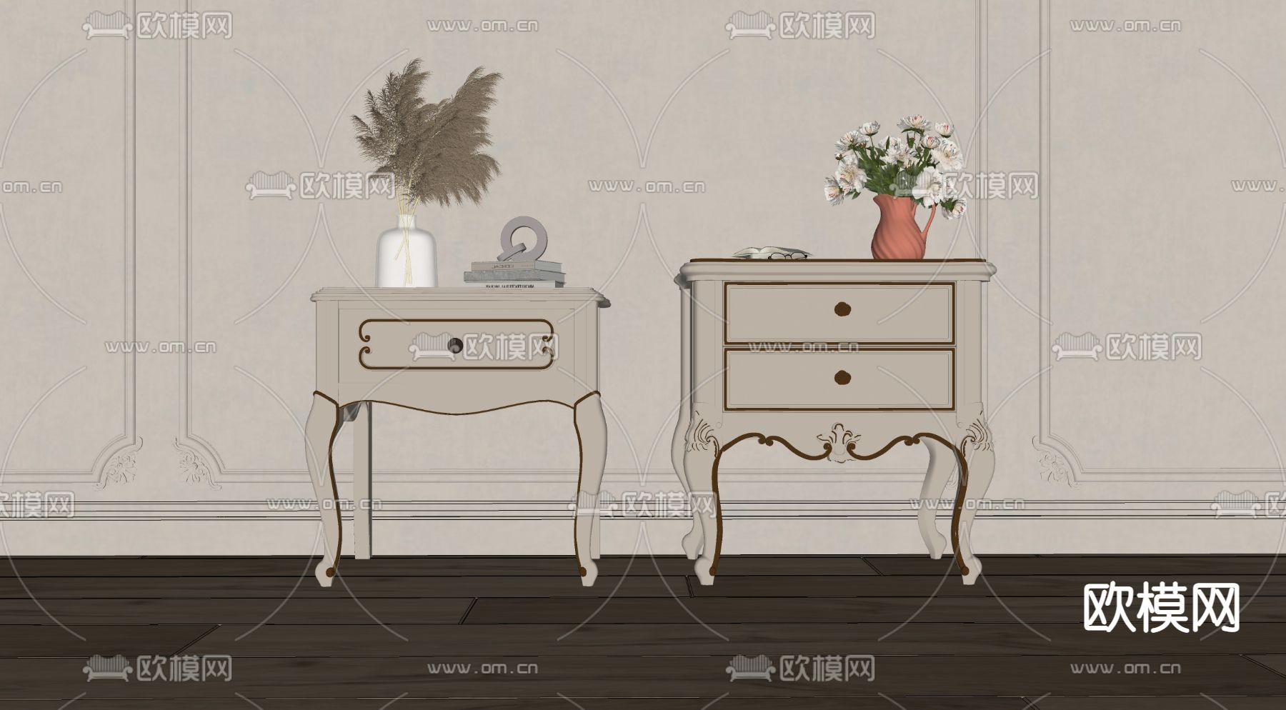 美式床头柜su模型下载（渲染图2）