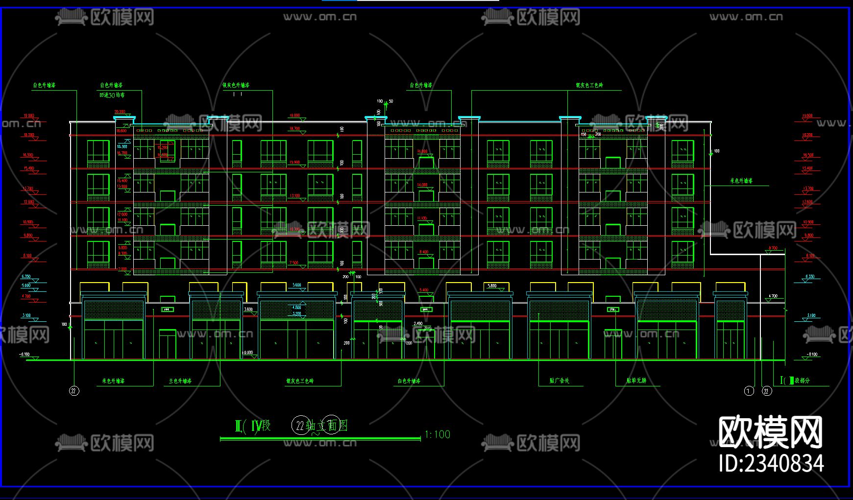 多层商住楼建筑CAD施工图下载（渲染图3）